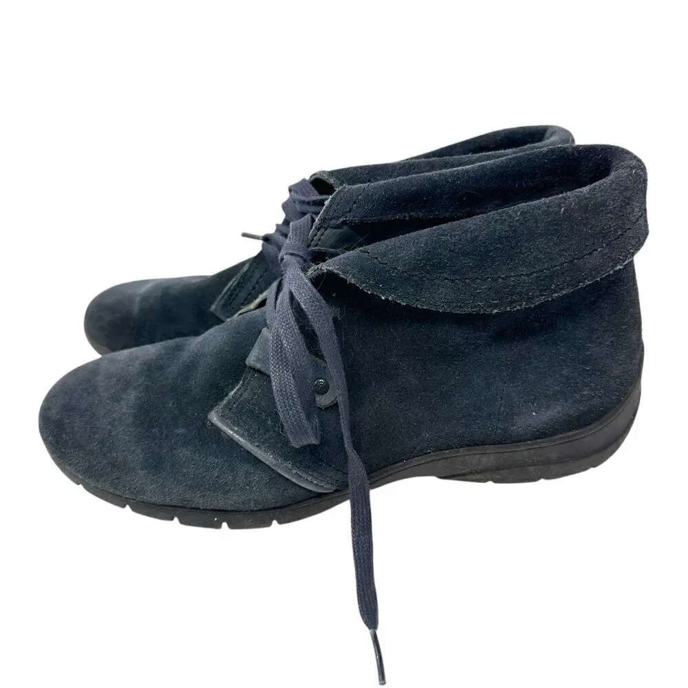 Bussola‎ Kolding Keisha Silk Suede Navy Blue Suede Lace Up Booties Size 39 (8)